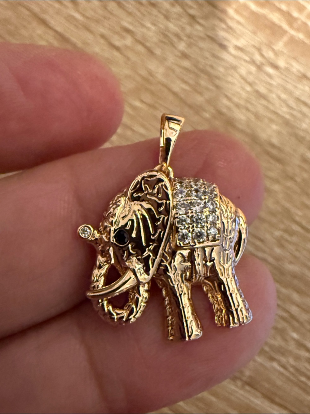 Gold Elephant Pendant Necklace with Crystal Accents
